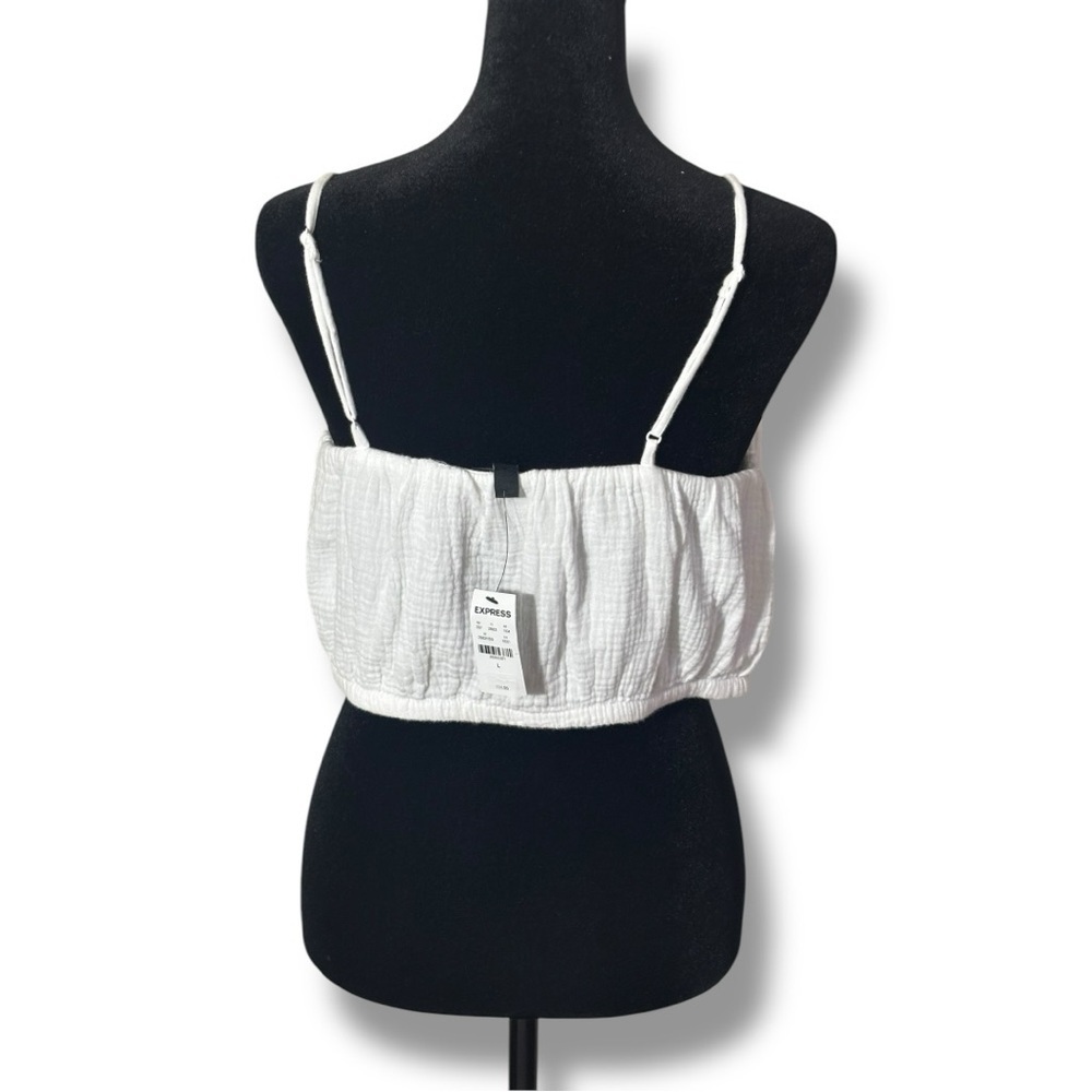Express Large Smocked NWT White Lightweight Spaghetti Strap Tank Gauze Crop Top - Picture 5 of 16